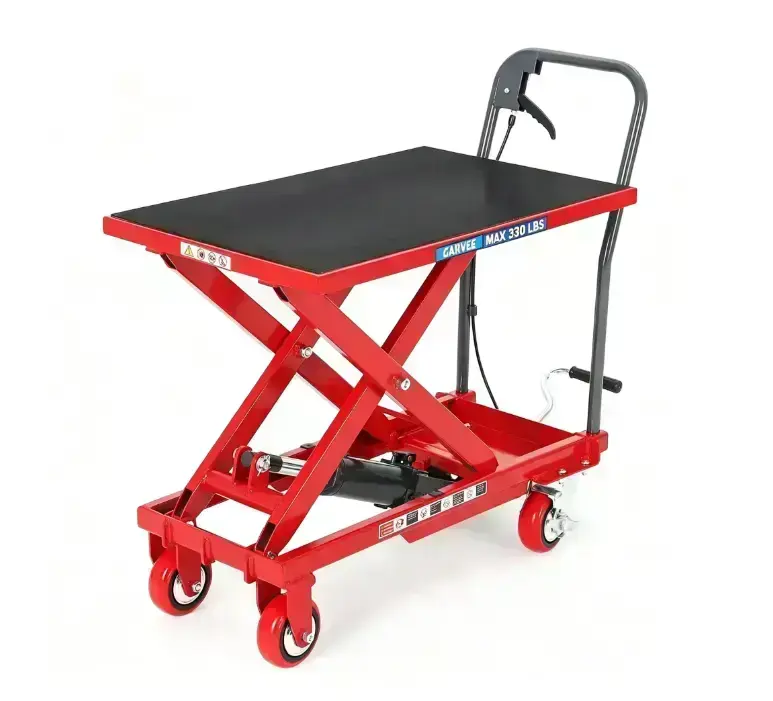 Garvee Heavy-Duty Hydraulic Single Scissor Lift Table Cart, Manual Pump Lift Platform with Locking Swivel Casters, Non-Slip Pad, 330lb Material Handling Solution for Warehouse, Garage