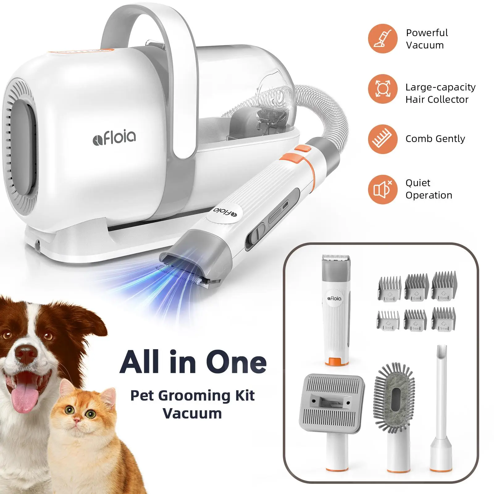 【LimitedTimeFlashSale】Afloia Dog Grooming Kit, Pet Grooming Vacuum & Dog Clippers & Dog Brush for Shedding with Vacuum Grooming Tools, Low Noise Dog V