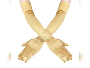 Long Opera Party Gloves for Women 1920s 20s Satin Gloves Costumes Elbow Length Bridal Evening Dress, 22 inches Champagne Gold