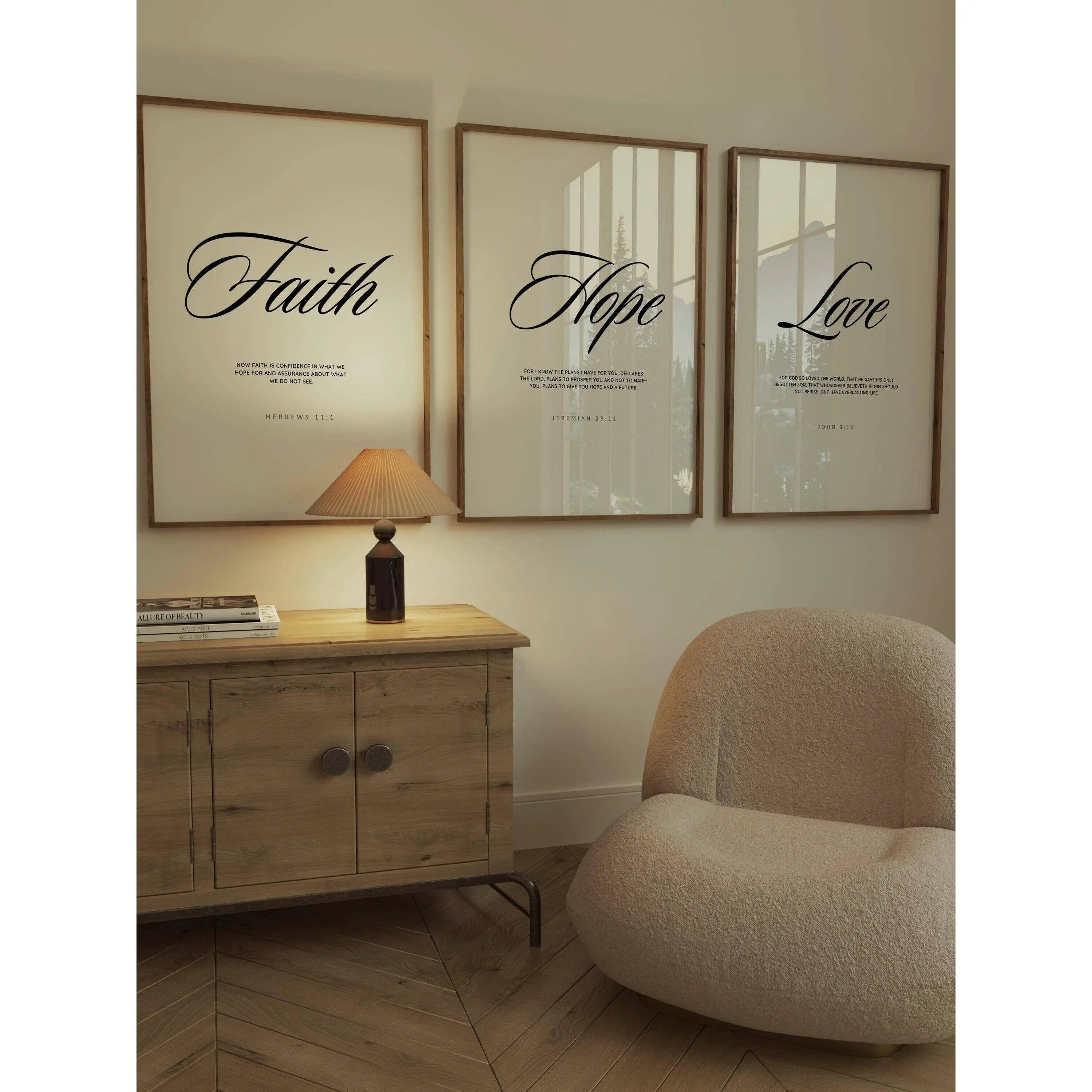Set Of 3 Prints | Scripture Print | Bible Verse Wall Art | Set Of 3 Christian Wall Decor | Faith Hope Love Scripture Poster