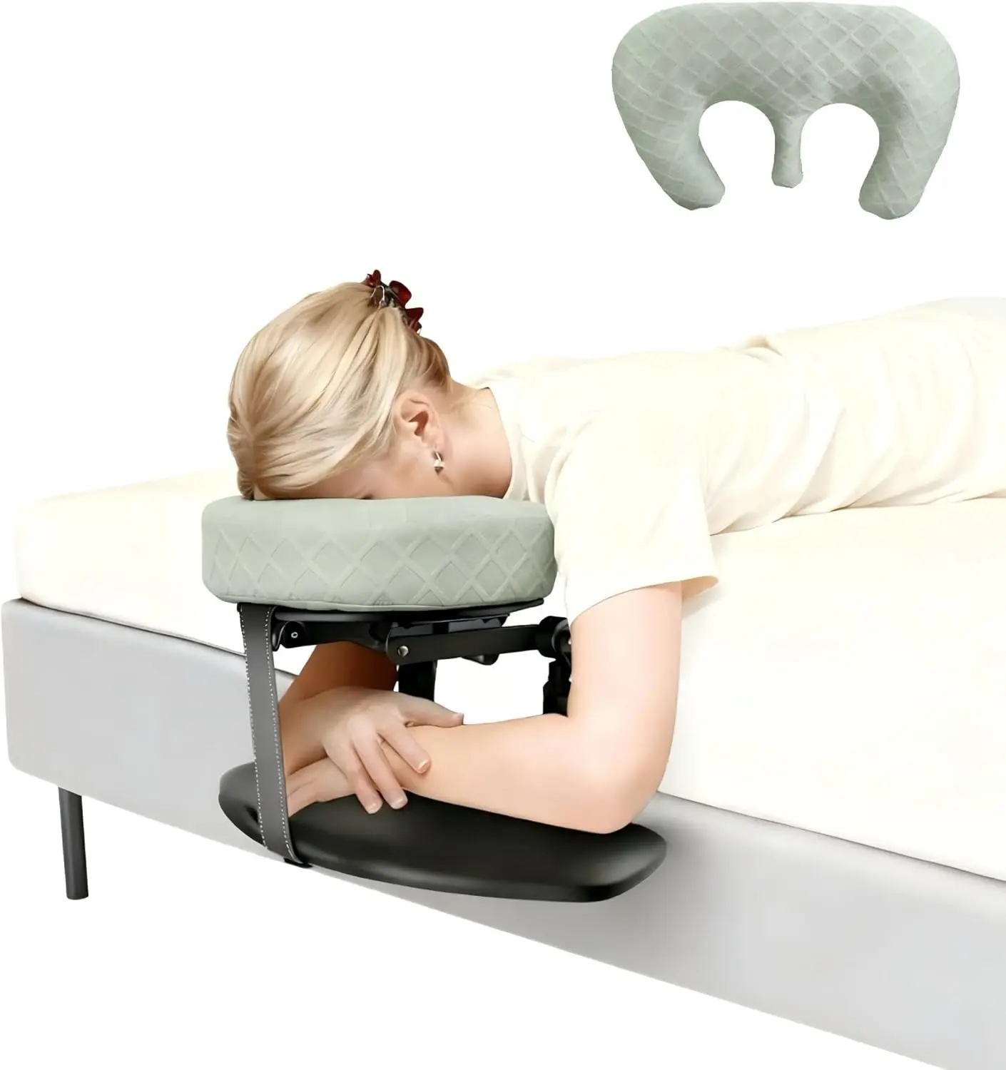 Massage Headrest for Bed, Adjustable Massage Face Cradle at Home, Portable Massage Table Kit for Sleeping Mattress, Face Down Pillow After Eye Surgery (with Armrest Shelf & Breast Pillow)