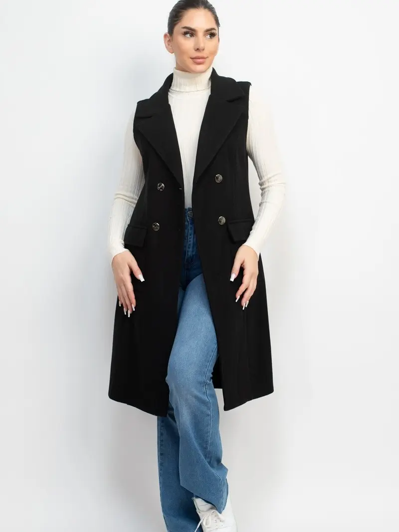 Double Breasted Long Vest with Button Front