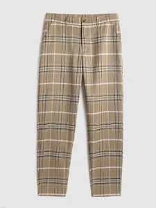 Men's Plaid Print Button Pocket Carrot Pants, Regular Fit Casual Comfy Elastic Waist Trousers for Spring & Fall, Fashion Men's Bottoms for Daily Wear