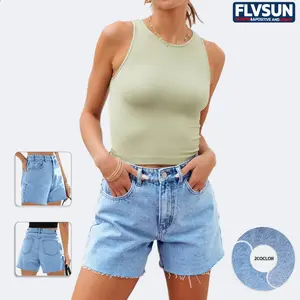 Flvsun-Women's High Waisted Jean Shorts Straight Leg Raw Hem Retro Denim Shorts Summer Hot Pants Fashion-Forward
