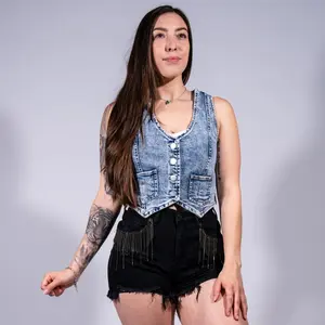 Macey Acid Wash Risen Denim Vest Casual Women