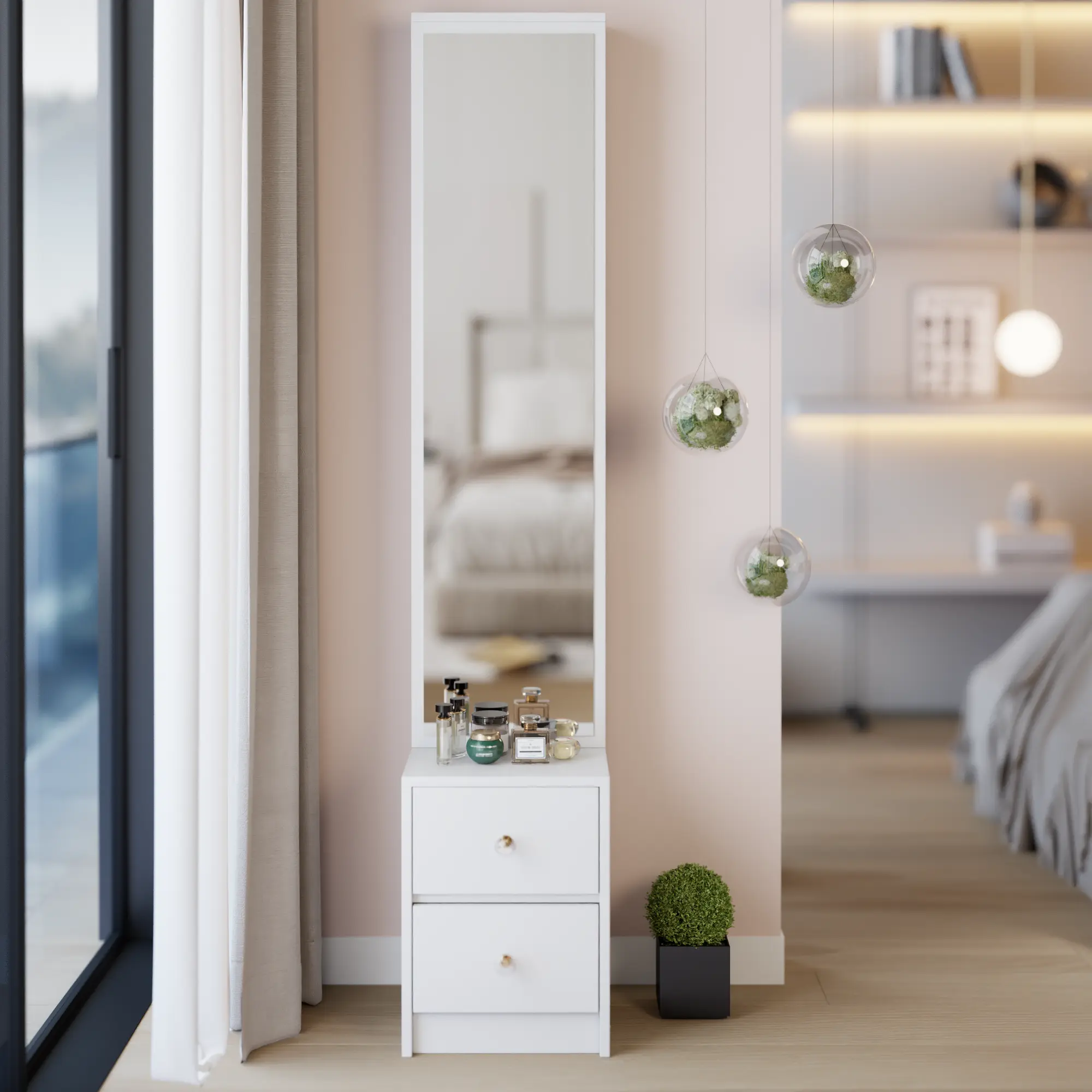Simple Stylish Dressing Mirror Cabinet, Cosmetic Organizer Cabinet, Jewelry Cabinet, Extra Large Full Body Mirror, Multi Layer High Capacity Storage, 11.8" x 15.7" x 63", EPA, GCC, UL Certificate