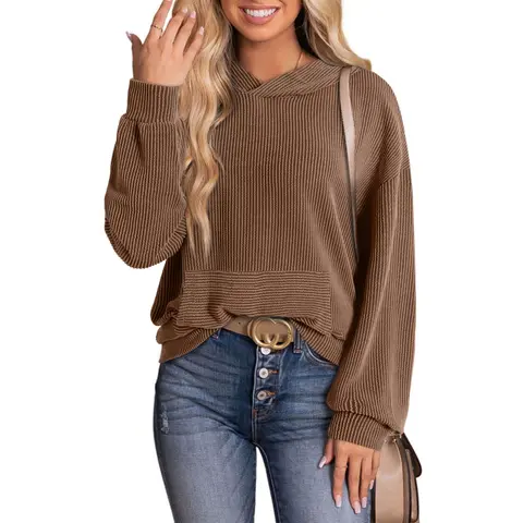 Dokotoo Hoodies for Women 2026 Casual Oversized Hoodie Long Sleeve Sweatshirt Solid Pullover Ribbed Knit Tops