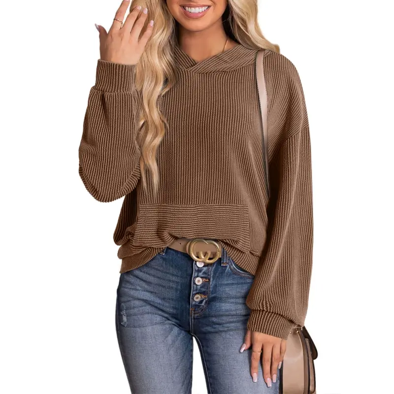 Dokotoo Hoodies for Women 2026 Casual Oversized Hoodie Long Sleeve Sweatshirt Solid Pullover Ribbed Knit Tops
