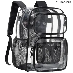 17 Inch Clear Heavy Duty Backpack Spacious Main Bag Fits 16 Inch Laptop Multi Layer Front Pocket Design Durable Transparent School Bag Practical Daily Backpack For Student Class Study Commute And Casual Outdoor Travel Carrying