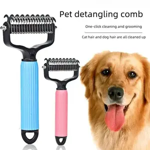 Universal Pet Detangling Comb, Cat Shedding Dematting Comb Deshedding Dog Brush, Double-Sided Stainless Steel, Pet Undercoat Rake Grooming Brush for Long Haired Dogs, Matted Fur Remover for Cats