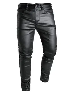 Men's Solid Color PU Leather Pants, Tight-fitting Street Fashion Casual Comfy Pocket Trousers for Daily Wear, Men's Bottoms for All Seasons, Casual Skinny Pants
