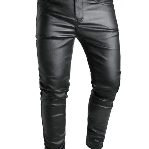 Men's Solid Color PU Leather Pants, Street Fashion Comfy Pocket Trousers for Daily Wear, Men's Tight-Fitting Bottoms for All Seasons, Casual Skinny Pants, Streetwear, Casual Fashion Fitted
