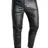 Men's Solid Color PU Leather Pants, Street Fashion Comfy Pocket Trousers for Daily Wear, Men's Tight-Fitting Bottoms for All Seasons, Casual Skinny Pants, Streetwear, Casual Fashion Fitted