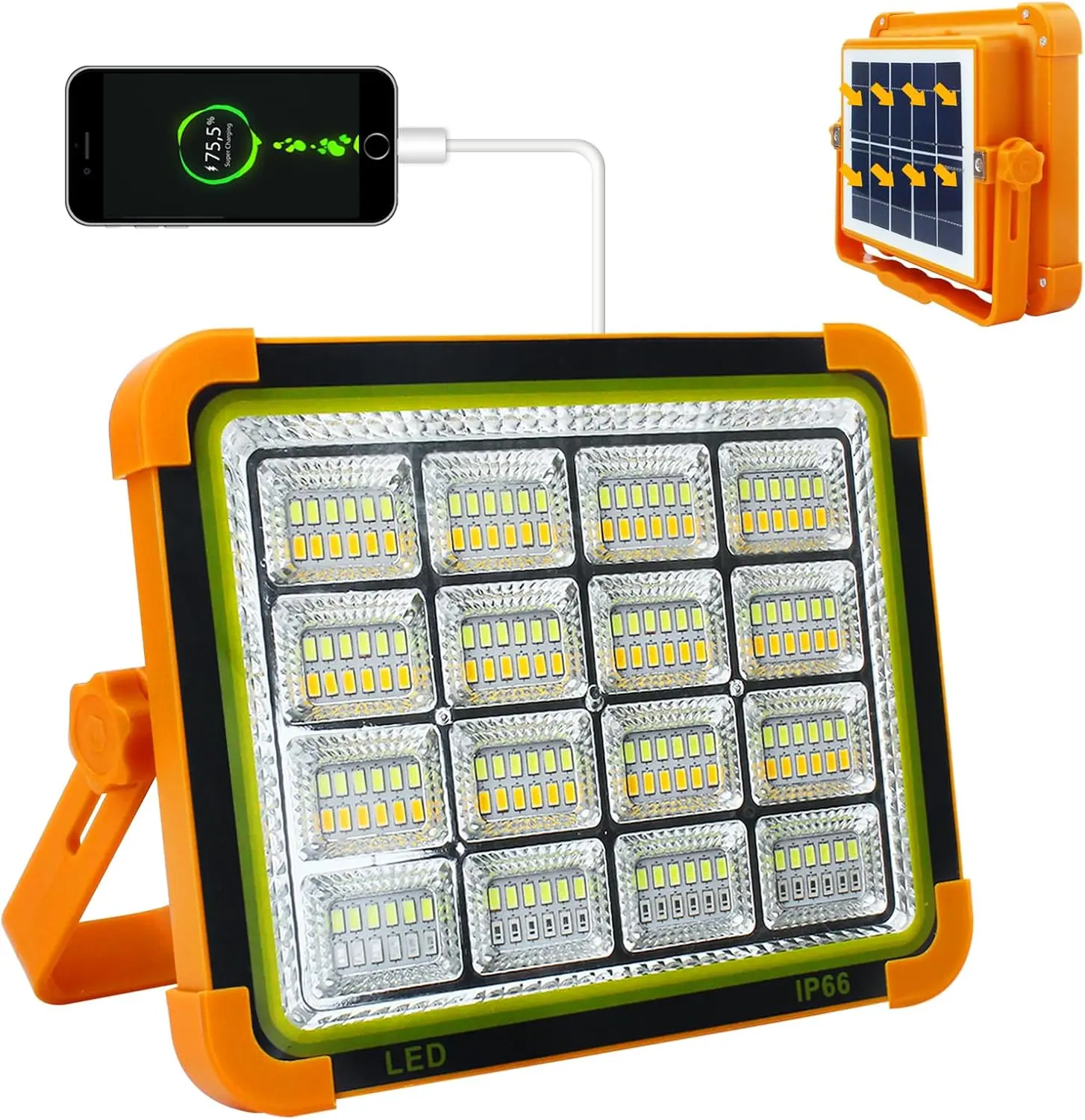 100W Solar Work Light 10000LM 466 LED Magnetic 12000mAh Rechargeable Portable Floodlight IP66 Waterproof with 5 Modes for Emergency Camping Repair Construction Job Site Power Outage
