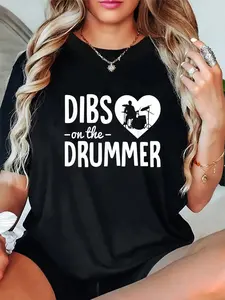 100% Cotton Dibs On The Drummer Funny Drummer Wife Husband Girlfriend T-Shirt