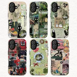 Japanese Cartoon Ghibli Tot.oro Mood Board iPhone Case, Kawaii Cat, Groovy Anime Art Aesthetic for iPhone Case