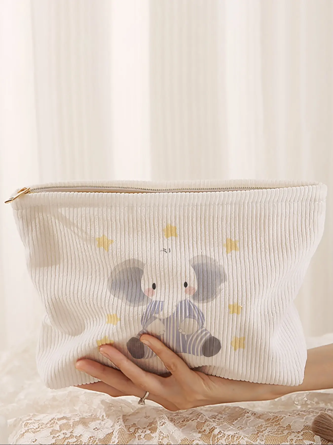 Elephant Print Makeup Bag, Cute Cartoon Design for Travel, Lightweight Multi-Functional Storage, Casual Use for All Seasons