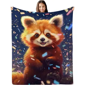 Red Panda Blanket, Cute Happy Red Panda on Magic Space Flannel Throw Blanket, Soft Plush Red Panda Gifts for Girls Boys, Kids Funny Animal Print Birthday Ideas