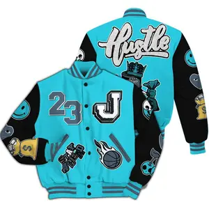 Gamma Blue Sneaker Match Varsity Jacket Hustle Graphic Design, Trendy Streetwear, Casual Outfit