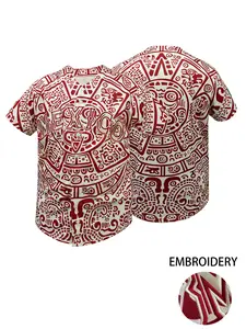 Mexico Aztec Embroidered Baseball Jersey |Tribal Pattern |Unisex Breathable Casual Sports Uniform for Daily Wear & Fans Gift