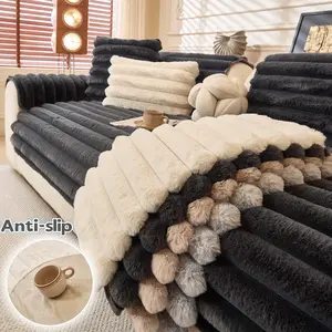 1PC Plush  Fur Sofa Cover, Thick Thickened Anti-Slip Couch Cover, Ultra Soft Fluffy Furniture Protector, Pet-Friendly Anti-Scratch Dustproof Sofa Mat, Dustproof Sofa Slipcover, Winter Warm, Machine Washable, Fits 1/2/3/4 Seater, Sectional, L-Shaped