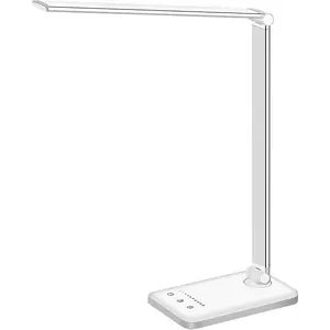 White crown LED Desk Lamp Dimmable Table Lamp Reading Lamp with USB Charging Port, 5 Lighting Modes, Sensitive Control, 30/60 Minutes Timer (White, First-Generation)