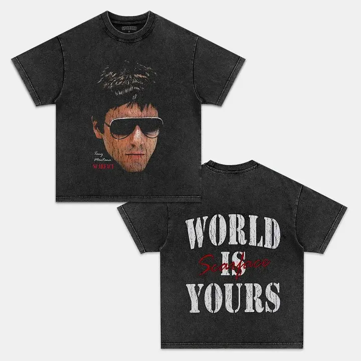 Vintage WORLD Is YOURS Graphic SCARFACE T-shirt, Women's Men's Tee, Fashion Cotton, Full Colors, Full Sizes, For Men, Women