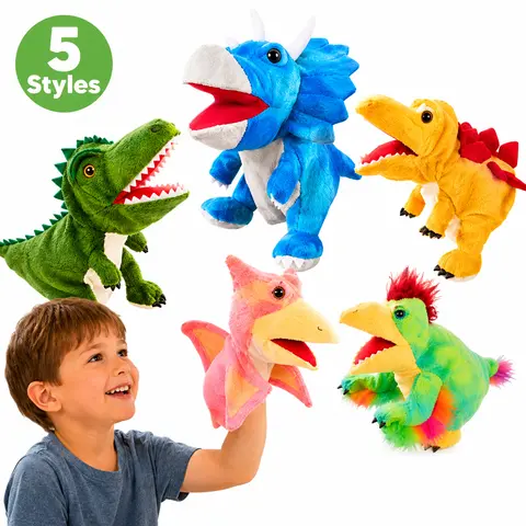 Colorful Unisex Soft Plush Fabric Dinosaur Hand Puppet - 5 Fun Styles (Triceratops, Stegosaurus, Tyrannosaurus Rex) with Manual Move, for Storytime, Kids Gifts (Toys & Hobbies, Classic & Novelty Toys, Puppet Theaters)