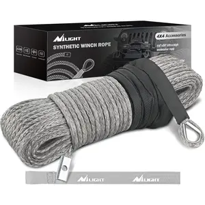 Niligft Winch Rope 1/4 Inch x 50 Feet 9000 LBS Synthetic Winch Line Cable with Black Protective Sleeve for ATV Towing Winches with Synthetic Ropes UTV Truck Boat SUV , Grey