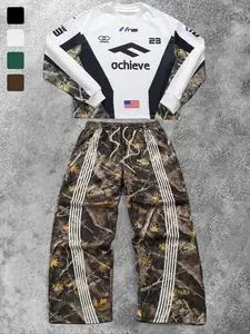 Men's Spring Autumn Camouflage Leaf Print Sports Suit, Trendy Street Hip Hop Style, Fitted Long Sleeve Design for Daily and Outdoor Wear