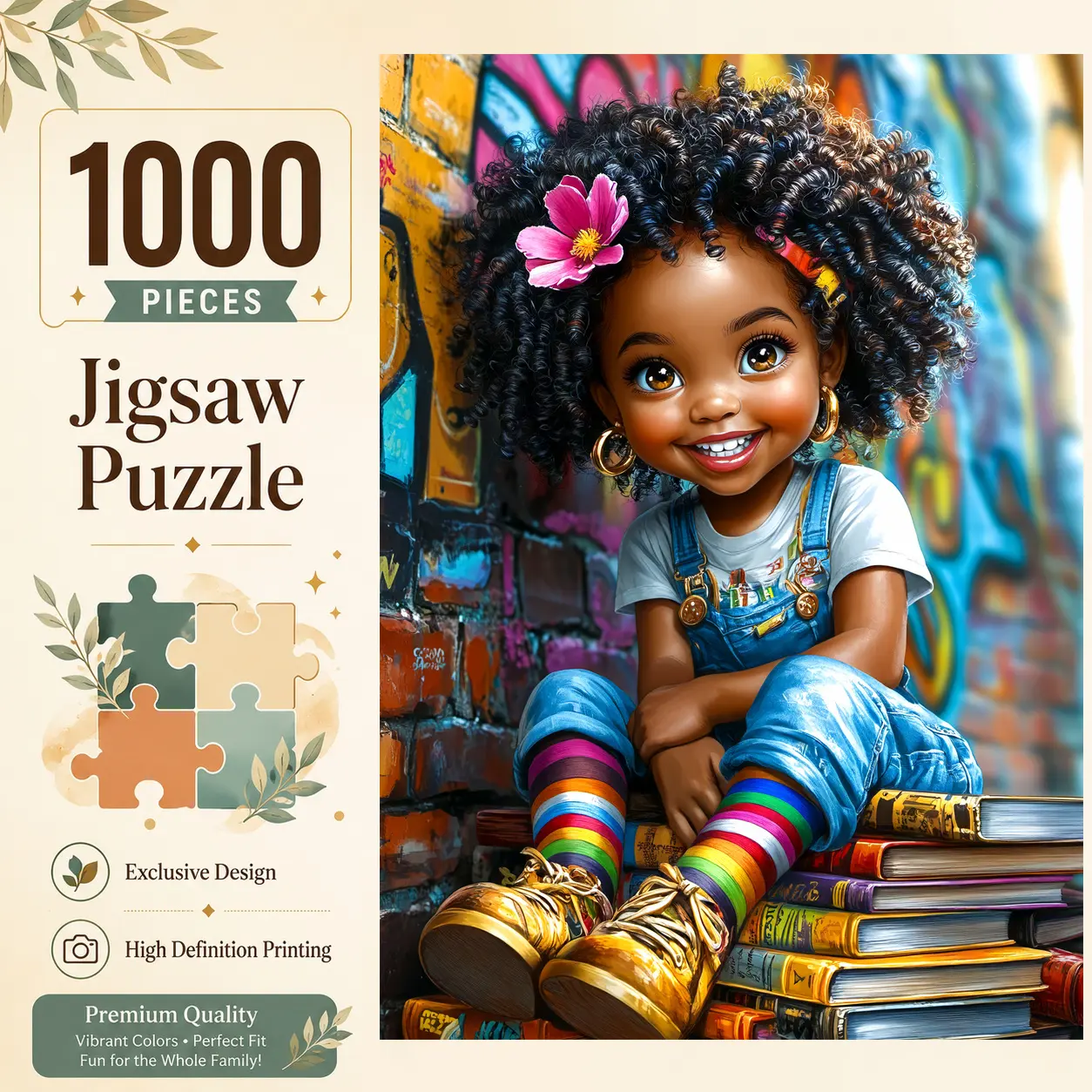 Cute Book Lover Girl 1000 Pieces Jigsaw Puzzle, Colorful Graffiti Reading Art for Adults, Challenging Family Game for Stress Relief Relaxation Brain Exercise, Wall Decor Gift for Girls Women and Seniors,19.7×29.5 inches（50×75cm）