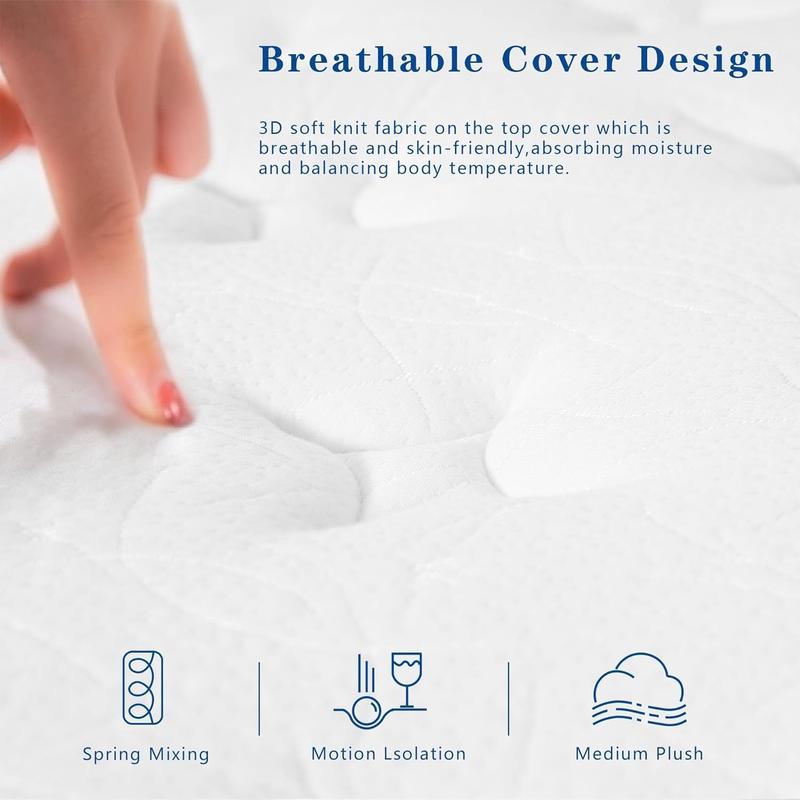 Hybrid Mattress In a Box, Individually Pocketed Innerspring, Fiberglass-Free Mattress, Medium Firm CertiPUR-US Certified, Ergonomic Modern Mattress