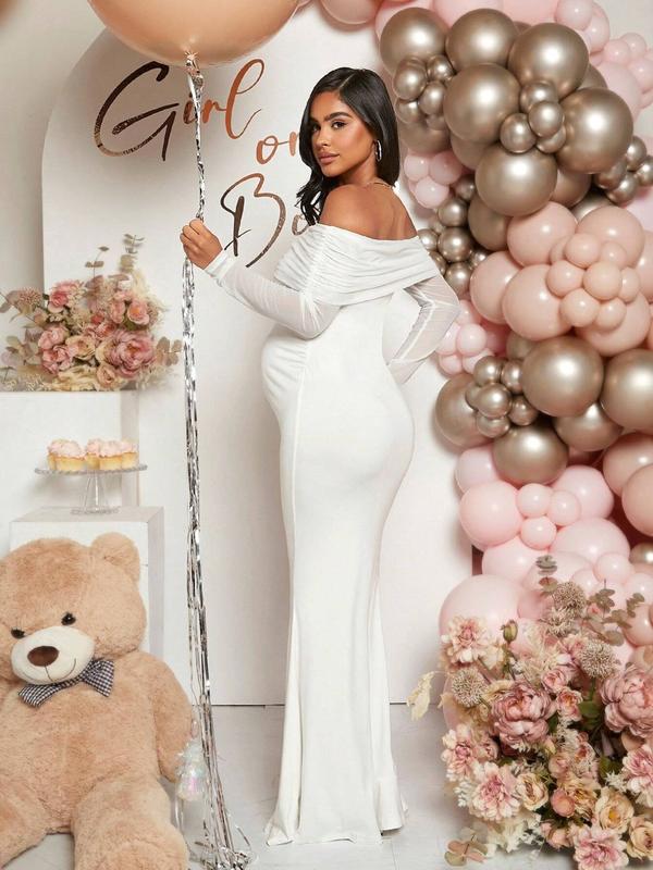 Solid Color off Shoulder Maternity Dress, Stylish Comfortable Design for Expecting Moms, Perfect for Baby Showers or Casual Outings, Maternity Clothing