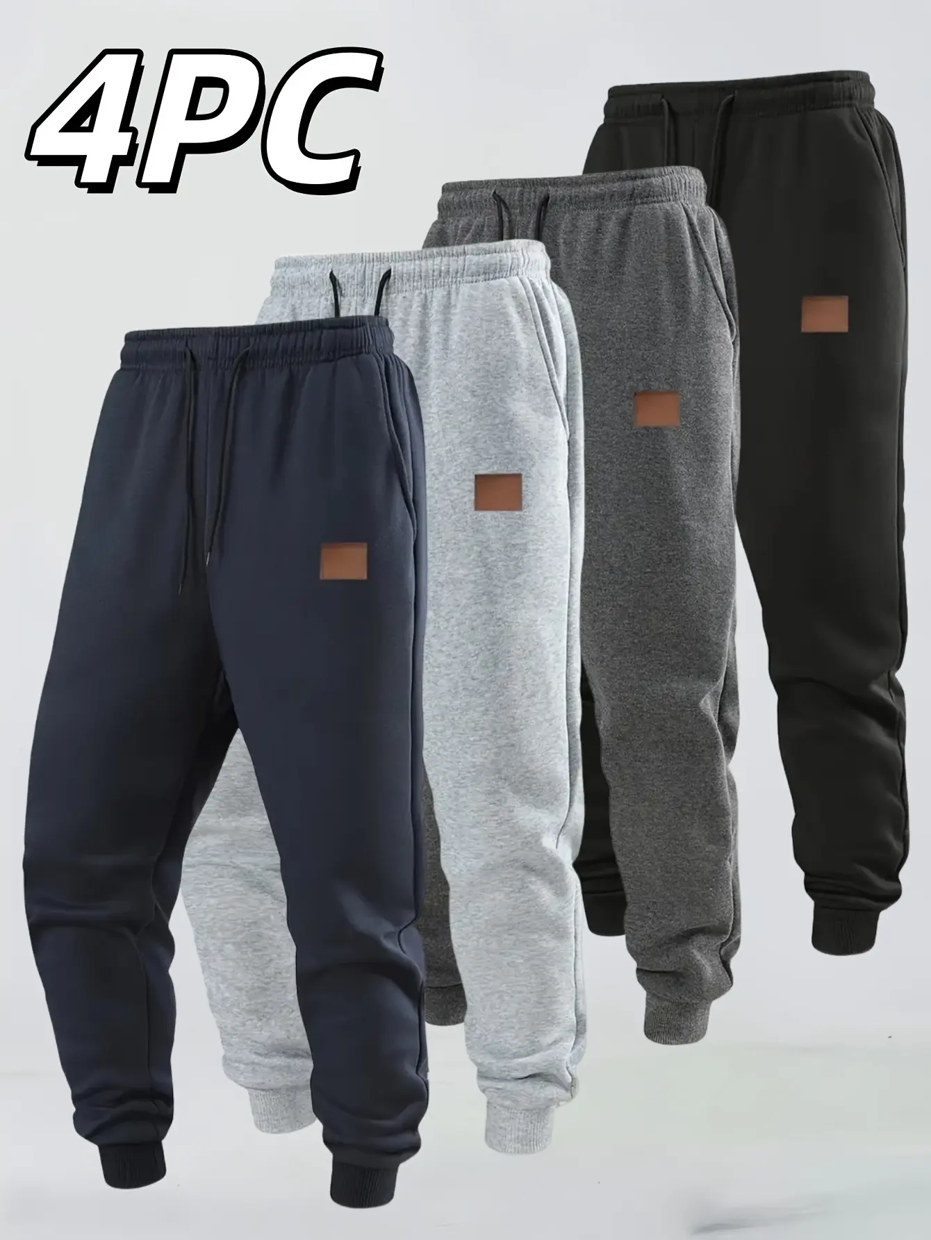 4-Pack Men’s Casual Athletic Pants – Durable, multifunctional, warm polyester fiber waist-cinching long pants, machine washable