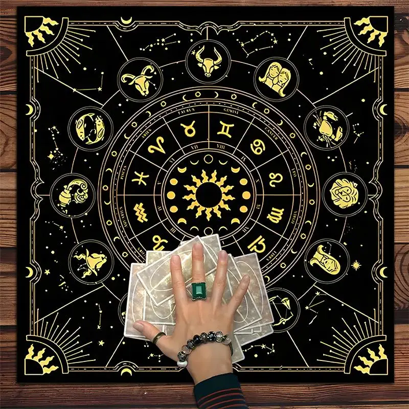 12 Constellations Divination Mysterious Tarot Tablecloth, Tarot Card Witchcraft Astrology Divination Board, Ideal for Game Decoration Room Decor Party Decor, Halloween, Tarot Card Print