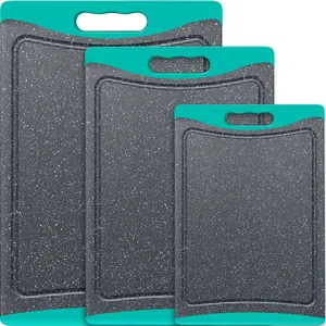Extra Large Cutting Boards, Plastic Cutting Boards for Kitchen (Set of 3) Cutting Board Set Dishwasher Chopping Board with Juice Grooves Easy-Grip Handles, Turquoise, Empune Empune