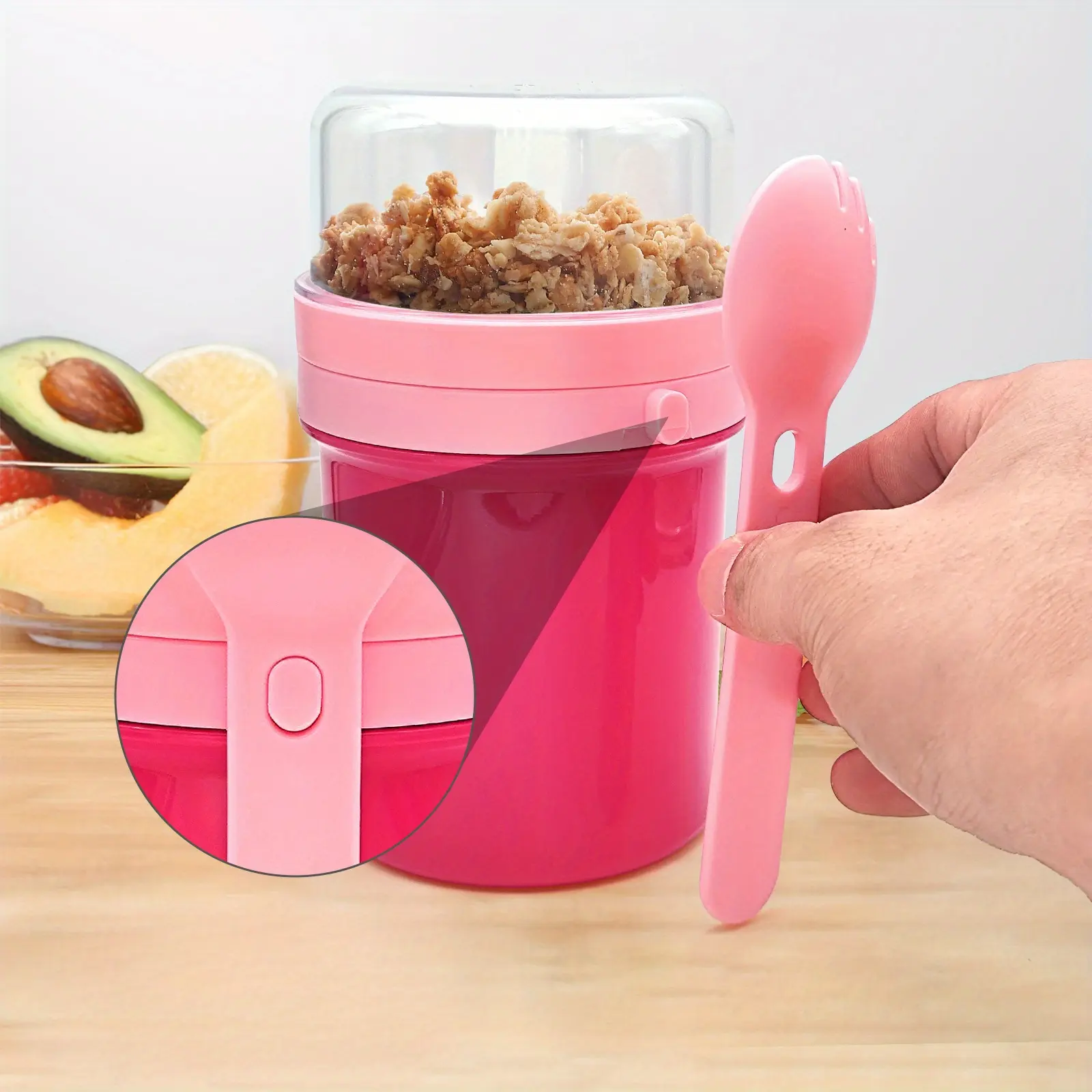 Reusable Yogurt Parfait Cup with Lid and Spoon, Plastic Overnight Oats Container, Dishwasher Safe, Perfect for On-The-Go Breakfast