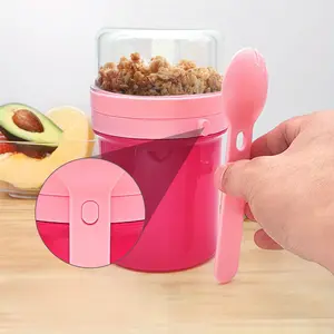 Reusable Yogurt Parfait Cup with Lid and Spoon, Plastic Overnight Oats Container, Dishwasher Safe, Perfect for On-The-Go Breakfast