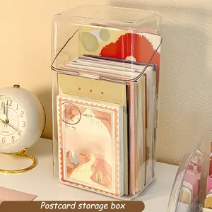 Desktop Storage Box, Postcard Organizer, Card Display Stand, Bookmark Holder, Anime Peripheral Storage, Dustproof Cover, Transparent, Office Supplies