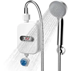 Electric Tankless Water Heater Shower Head Set, 3000W Instant Hot Water Heater LCD Display for Home, Easy to Install White