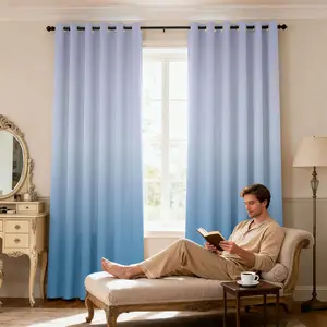 2 panels bedroom living room partition blackout curtains, full privacy wall perforations, thermal insulation and sound insulation, ultra wide blackout curtains, Privacy Grommet Curtains, 84L x 84W inches - gradient blue