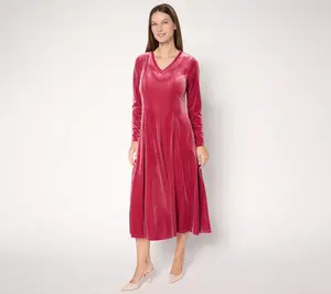Attitudes by Renee Regular Velvet Godet V-Neck Midi Dress