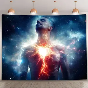 1pc Inner Power Polyester Backdrop Banner - Vibrant Cosmic Meditation Design with Celestial Imagery, Reusable Photography Wall Decoration for Parties, Home Decor, Indoor/Outdoor Textile Furnishing