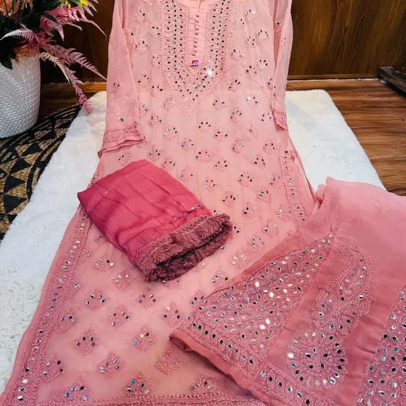Women's Chikankari Kurti Set with Inner Pants & Dupatta - Yellow, Formal Women's Wear - Womenswear