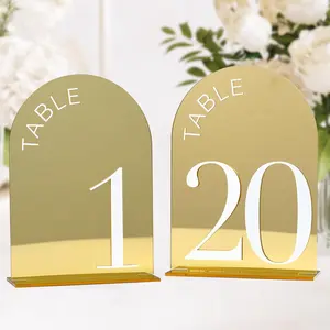 Mirror Arch Table Numbers 1-20 with Stand, 20 Pack 5x7 Inch   Signs with White Numbers,  Arched  Table Numbers 1-20 for Wedding Reception