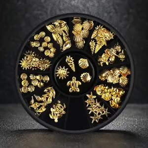 Semi Boxed Ocean Nail Art Kit Mixed Metal Studs Starfish Shells DIY Tools Zinc Alloy Anti Tarnish 3D Textured Design Non Scratch Nail Charms Vacation Style Salon Decor Independent Storage Compartments