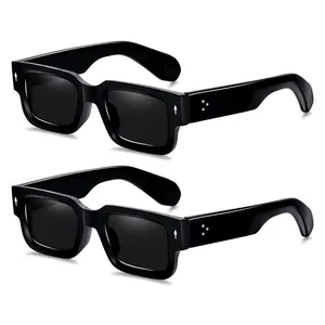 2PCS Square Frame Sunglasses for Women Men Trendy Chunky Rectangle Sun Glasses Black Shades UV400 Protection Ideal for Casual Outings Beach Days