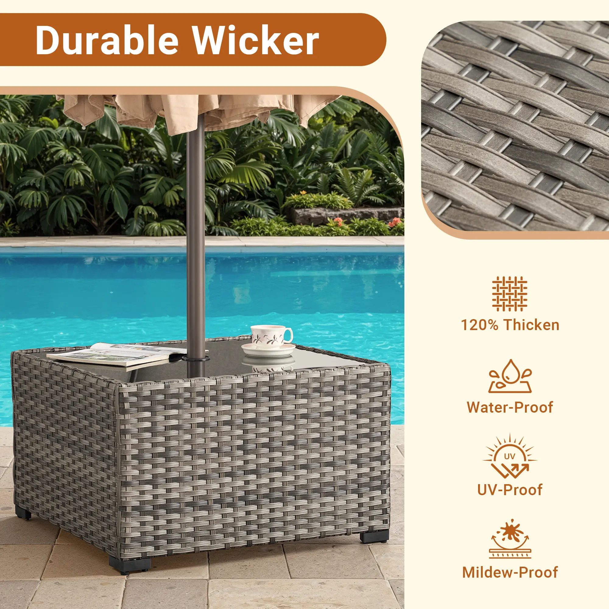 30" Square Umbrella Hold Table GRS