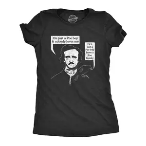 Womens Poe Boy T Shirt Funny Edgar Allan Poe Author Literature Rock Lyrics Queen Tee Funny Womens T Shirts Cute Vintage Fashion Casual Ladies T-Shirt Gift Music Tops for Women Funny Nerd Top Women's Novelty Black