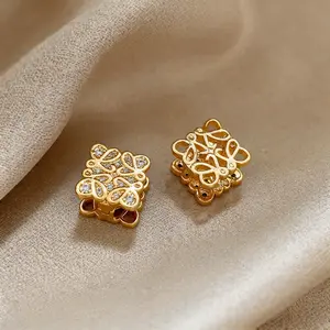Women's Square Hollow Stud Earrings Geometric Rhinestone Gold-Tone Fashion Jewelry 14mm x 14mm Chic Minimal for Everyday & Special Occasions